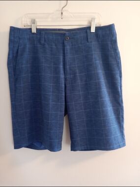Ben Hogan Blue Windowpane Flat-Front Men's Shorts